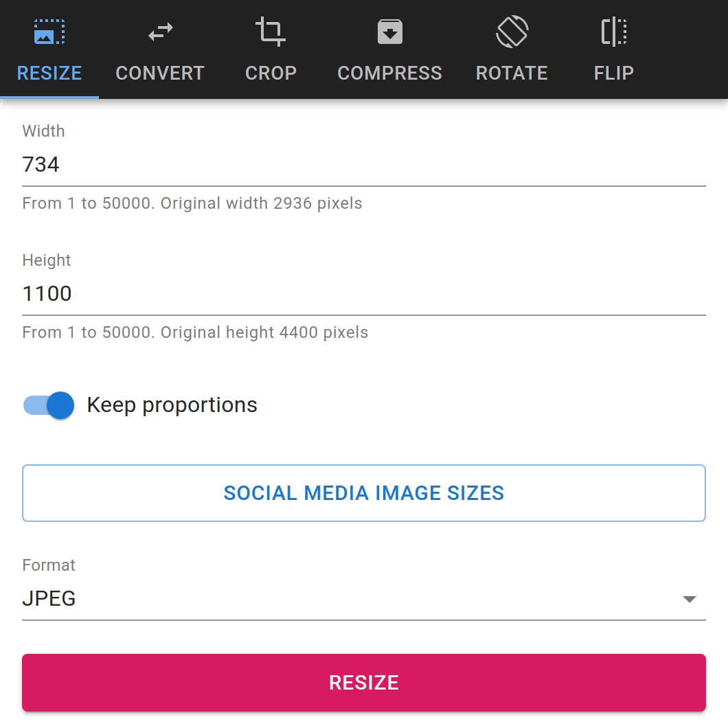 PhotoUtils screenshot: how to resize a picture online